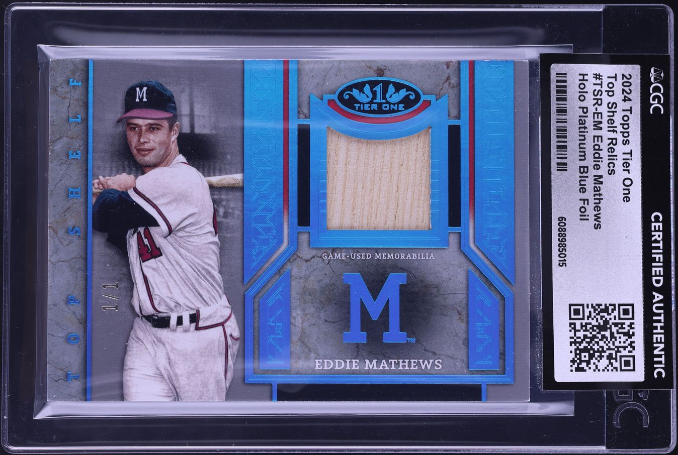 Top Shelf Holo Platinum Blue Foil Eddie Mathews